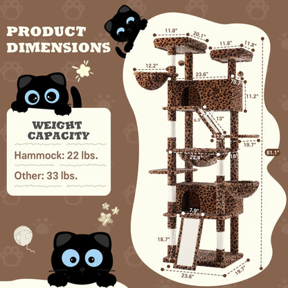 SHA CERLIN Multi-Level Tall Cat Tree Tower with Hammock and Sisal Scratching Posts - Spacious Cat Condo Furniture for Multiple Cats - Ideal for Play and Rest - Perfect Father's Day Gift