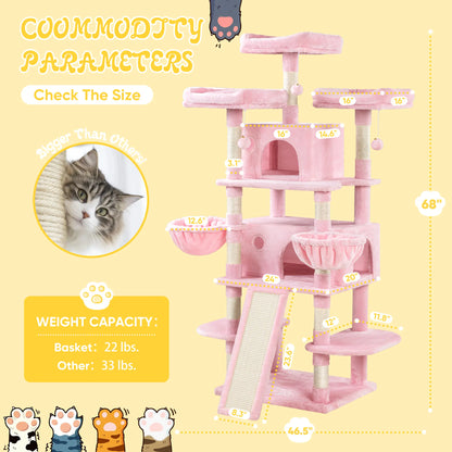 SHA CERLIN Multi-Level Tall Cat Tree Tower with Hammock and Sisal Scratching Posts - Spacious Cat Condo Furniture for Multiple Cats - Ideal for Play and Rest - Perfect Father's Day Gift