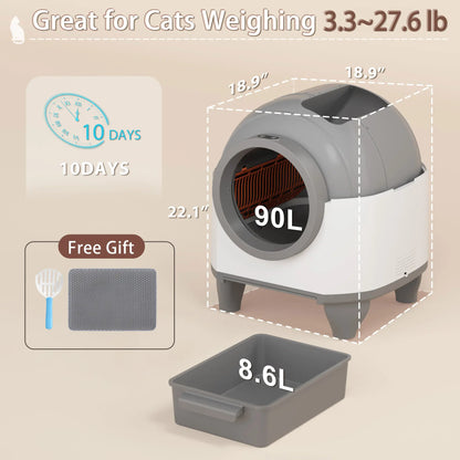 Warcat Smart Low-Noise Self-Cleaning Litter Box with 90L Capacity, App-Controlled via 2.4G WiFi, Equipped with Smart Sensors and Safety Features for Easy Maintenance and Setup