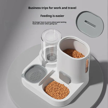 Automatic Non-Electric Pet Feeder, Anti-Tip Cat Bowl Dog Bowl, Automatic Water Dispenser for Kittens, Dual Bowls for Pets