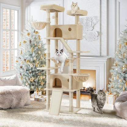 SHA CERLIN Multi-Level Tall Cat Tree Tower with Hammock and Sisal Scratching Posts - Spacious Cat Condo Furniture for Multiple Cats - Ideal for Play and Rest - Perfect Father's Day Gift