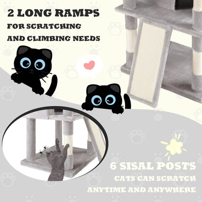 SHA CERLIN Multi-Level Tall Cat Tree Tower with Hammock and Sisal Scratching Posts - Spacious Cat Condo Furniture for Multiple Cats - Ideal for Play and Rest - Perfect Father's Day Gift