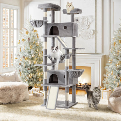 SHA CERLIN Multi-Level Tall Cat Tree Tower with Hammock and Sisal Scratching Posts - Spacious Cat Condo Furniture for Multiple Cats - Ideal for Play and Rest - Perfect Father's Day Gift