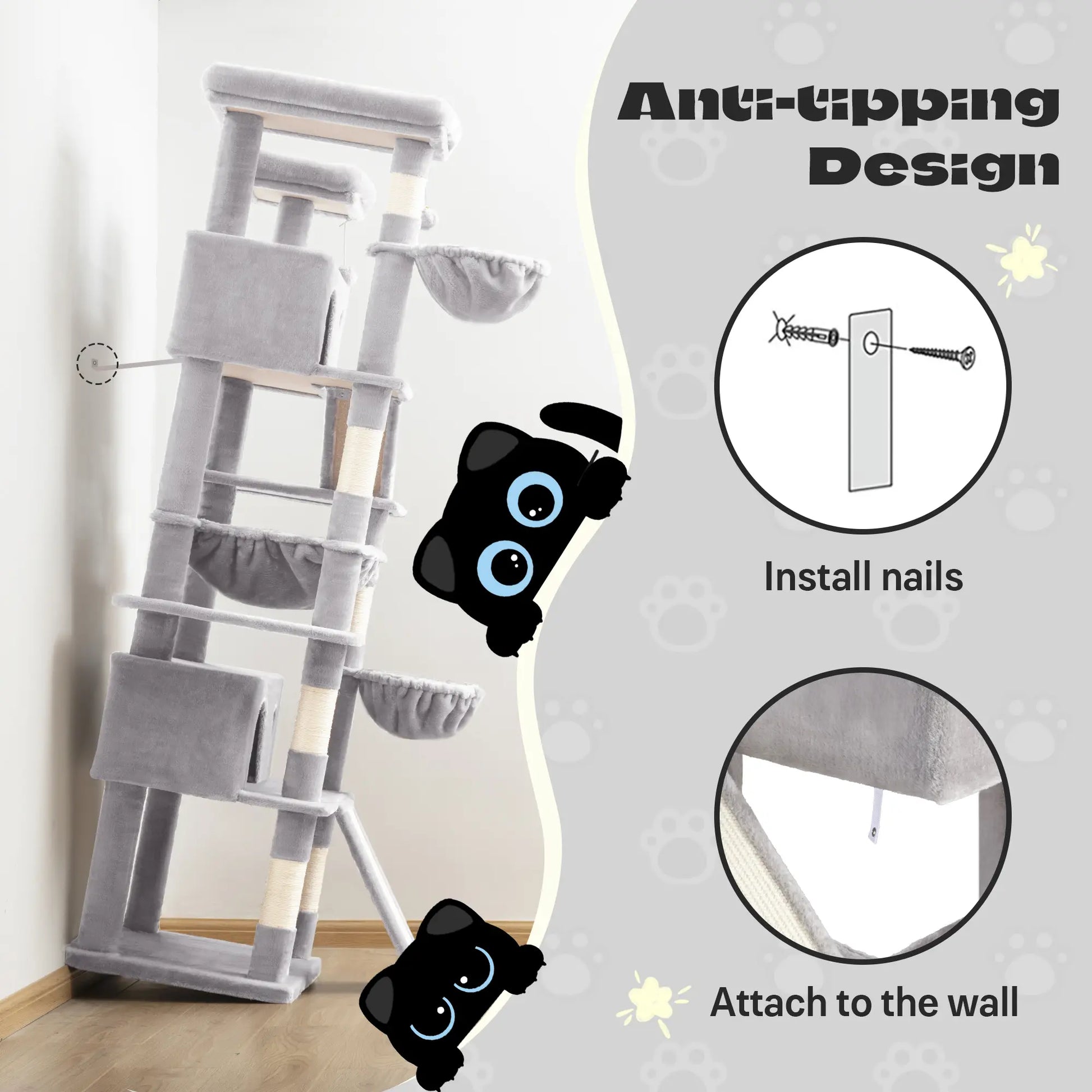 SHA CERLIN Multi-Level Tall Cat Tree Tower with Hammock and Sisal Scratching Posts - Spacious Cat Condo Furniture for Multiple Cats - Ideal for Play and Rest - Perfect Father's Day Gift