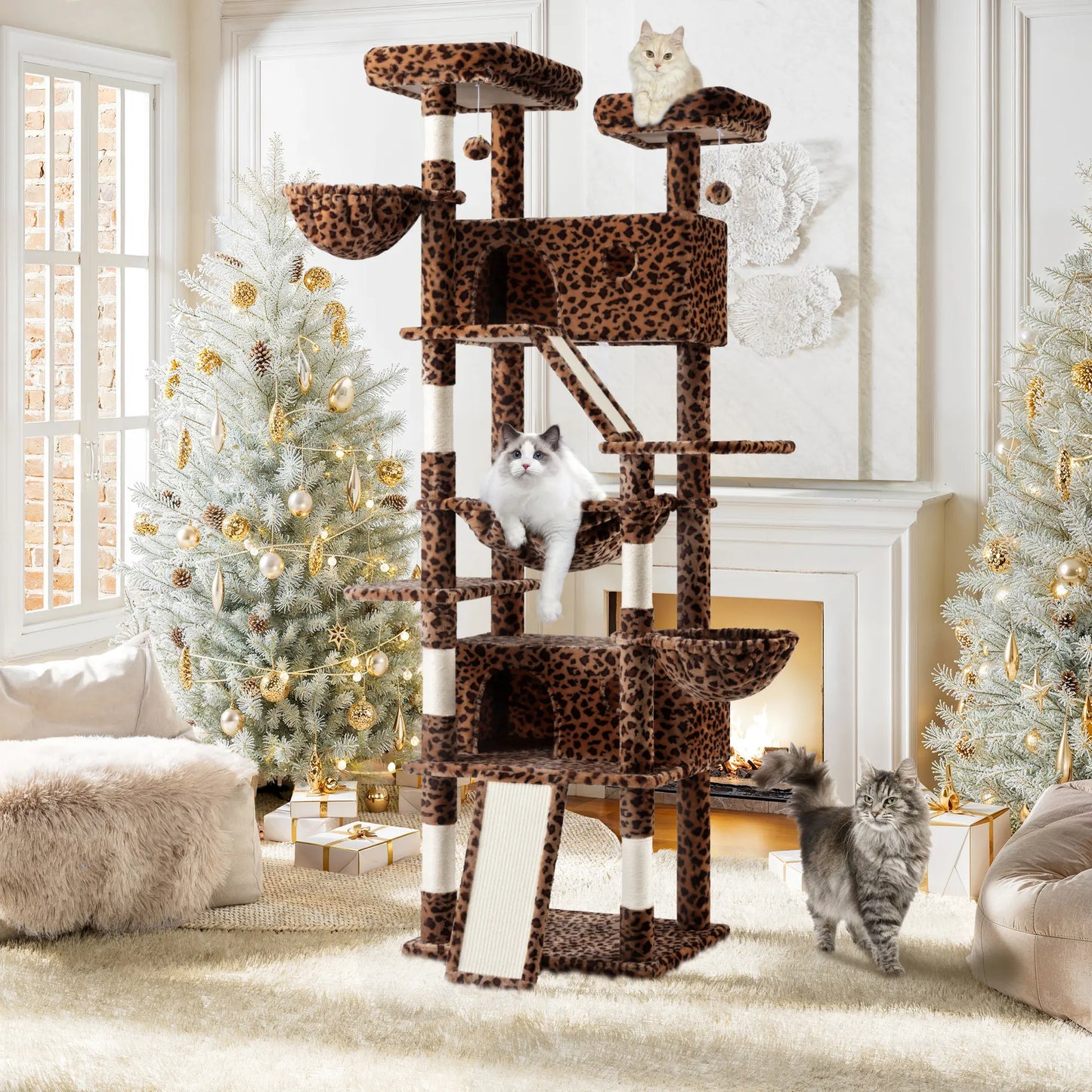 SHA CERLIN Multi-Level Tall Cat Tree Tower with Hammock and Sisal Scratching Posts - Spacious Cat Condo Furniture for Multiple Cats - Ideal for Play and Rest - Perfect Father's Day Gift