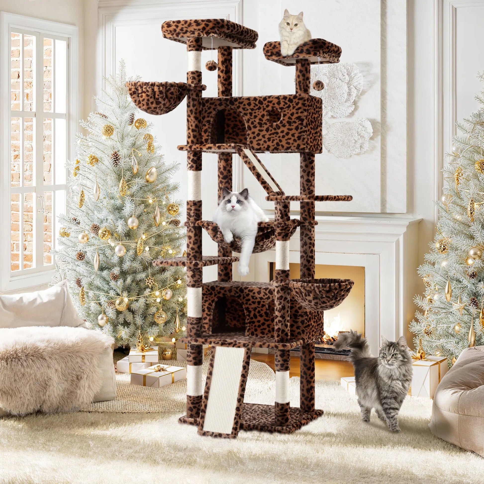 SHA CERLIN Multi-Level Tall Cat Tree Tower with Hammock and Sisal Scratching Posts - Spacious Cat Condo Furniture for Multiple Cats - Ideal for Play and Rest - Perfect Father's Day Gift