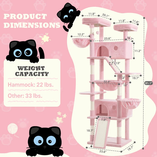 SHA CERLIN Multi-Level Tall Cat Tree Tower with Hammock and Sisal Scratching Posts - Spacious Cat Condo Furniture for Multiple Cats - Ideal for Play and Rest - Perfect Father's Day Gift