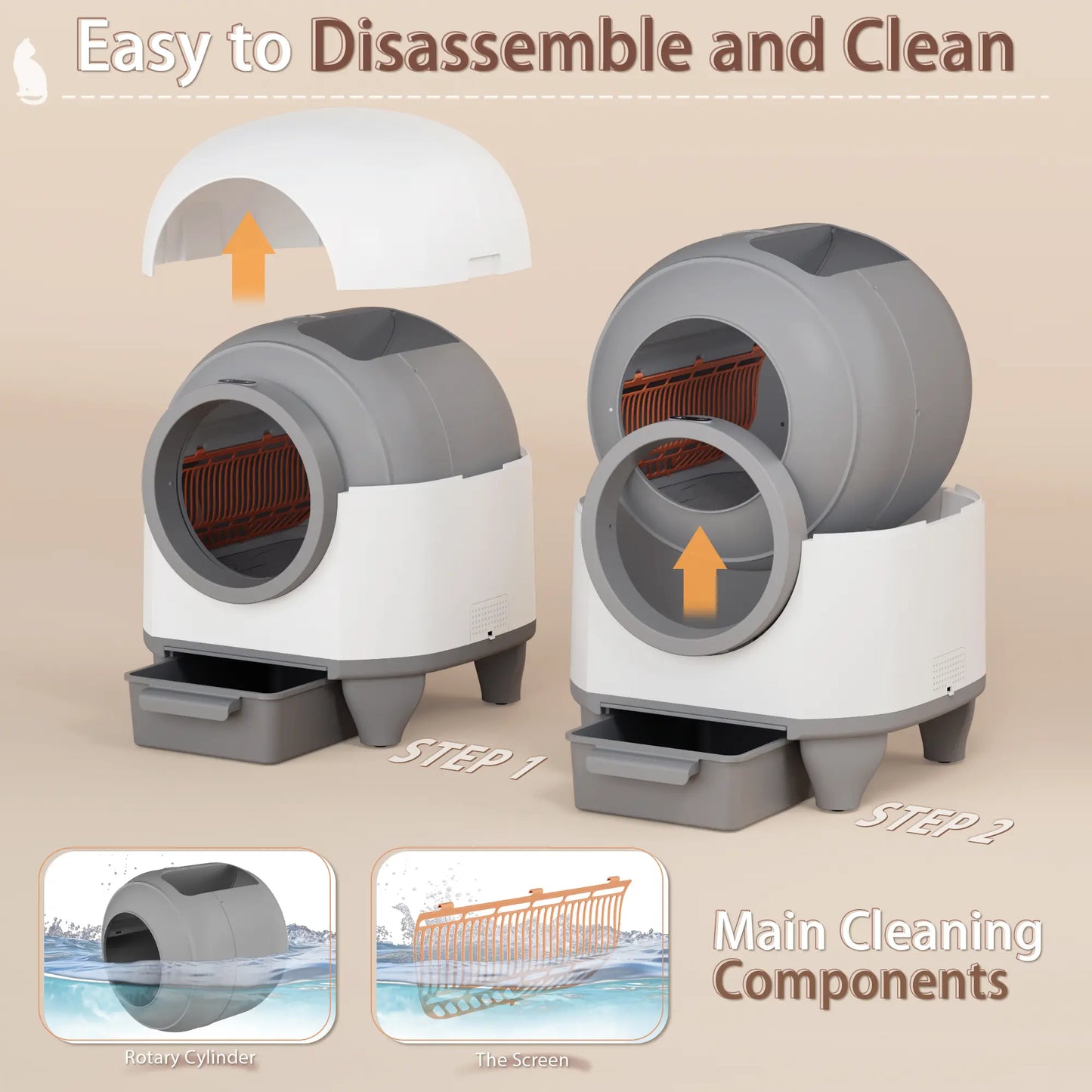Warcat Smart Low-Noise Self-Cleaning Litter Box with 90L Capacity, App-Controlled via 2.4G WiFi, Equipped with Smart Sensors and Safety Features for Easy Maintenance and Setup