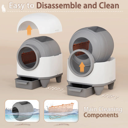 Warcat Smart Low-Noise Self-Cleaning Litter Box with 90L Capacity, App-Controlled via 2.4G WiFi, Equipped with Smart Sensors and Safety Features for Easy Maintenance and Setup